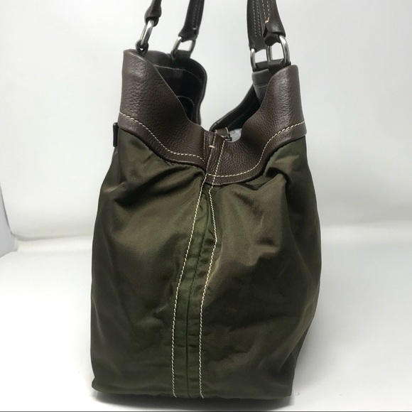 *SOLD* Prada Green Nylon & Brown Leather Twin Handle Bag - Picture 8 of 12